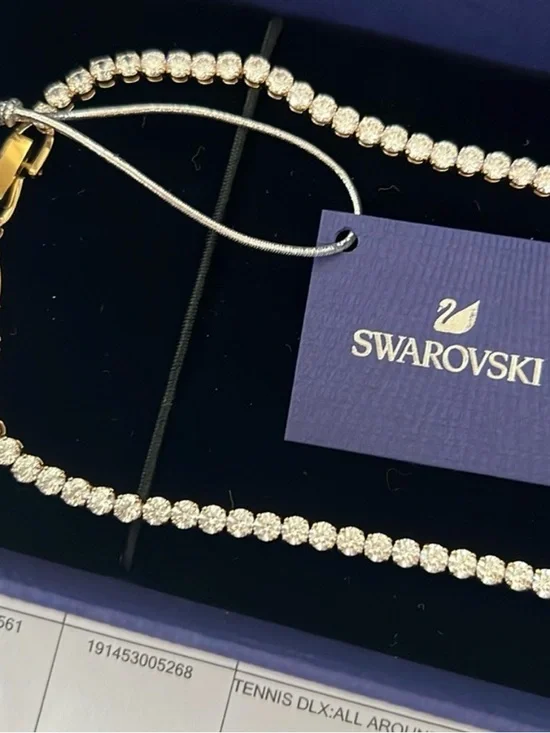 Swarovski Gold-Tone Chain with Clear Crystal Tennis Necklace - Picture 2 of 3